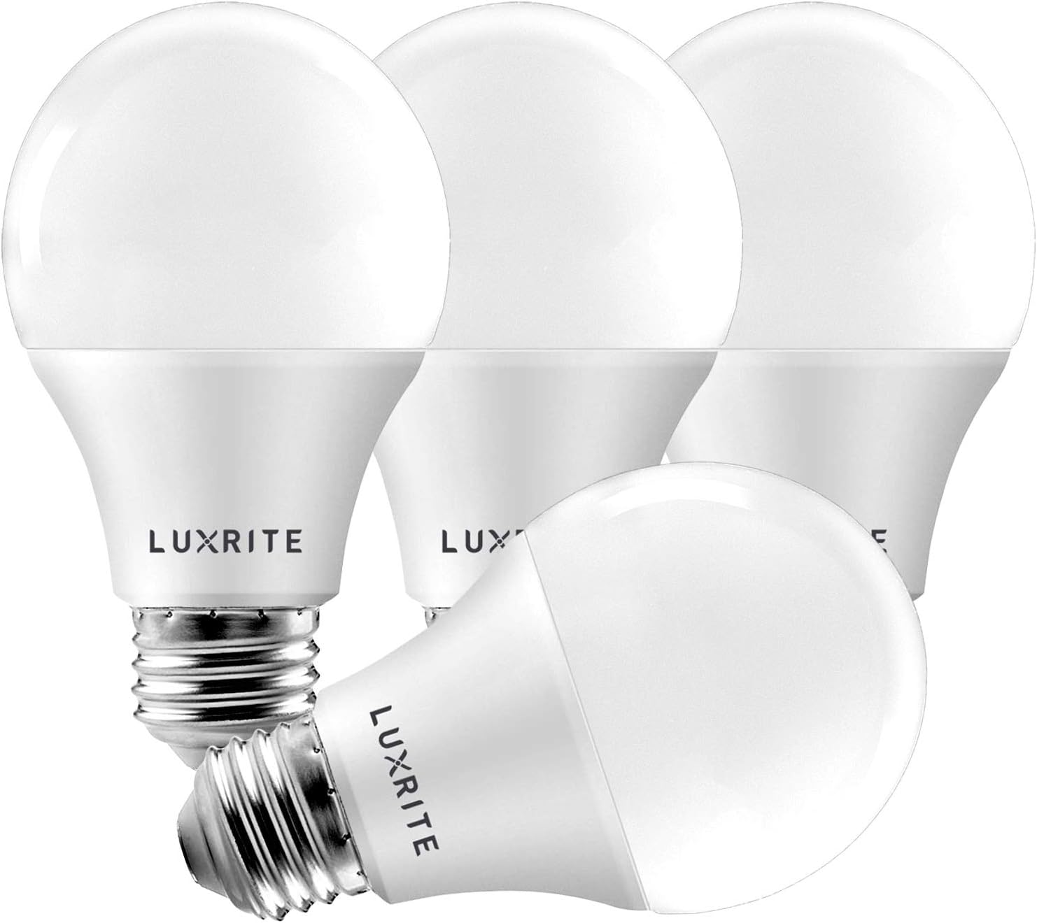 LUXRITE A19 LED 60W Equivalent, 2700K Warm White, Dimmable, 4-Pack